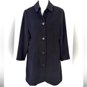 L.L. Bean Coat Black Cashmere Wool Bland Single Breasted Mid Length size 12 P